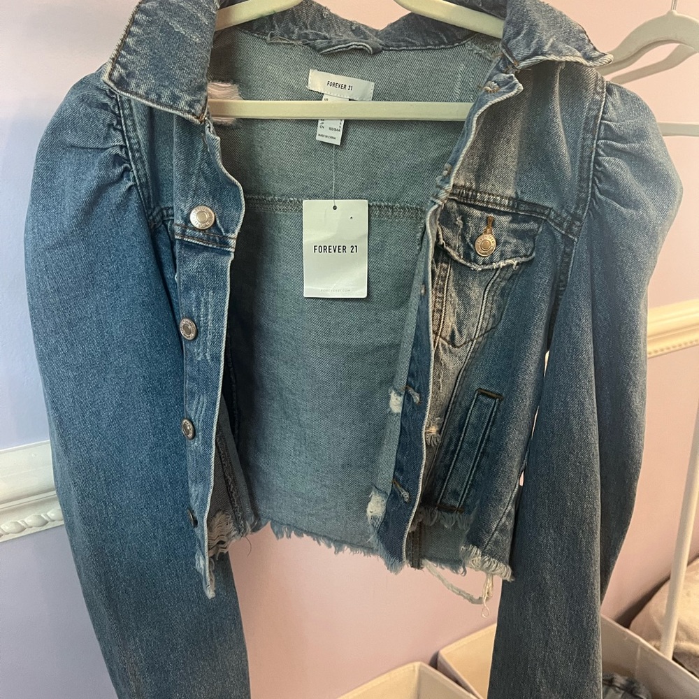 Forever 21 cropped ripped Jean jacket
